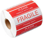Label Tek 3 x 2 Inch Packaging Stickers, 500 Premium Shipping Labels - Handle with Care, Sustainable, Red and White