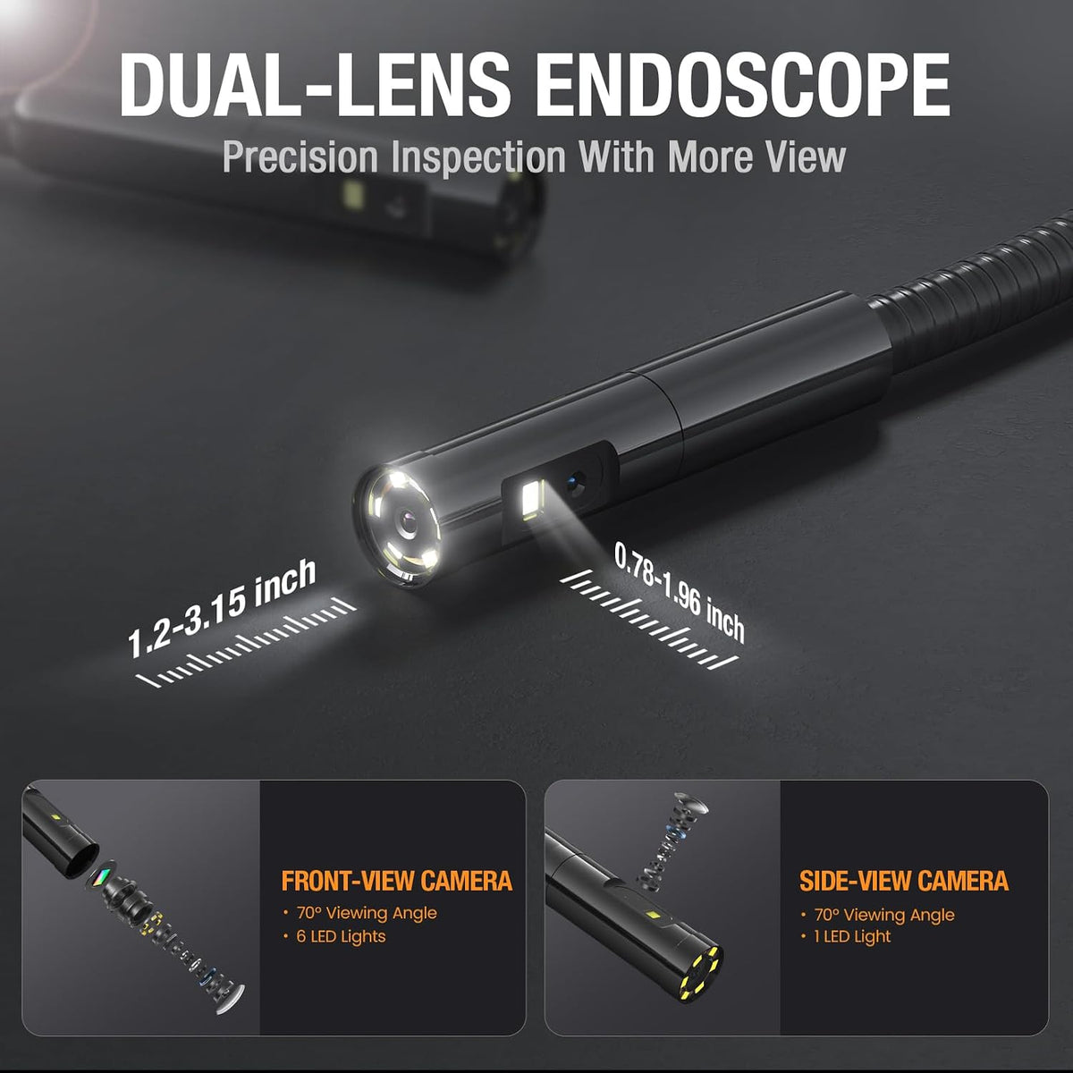 Teslong 5'' Dual Lens Borescope Camera for Wall & Engine Inspection