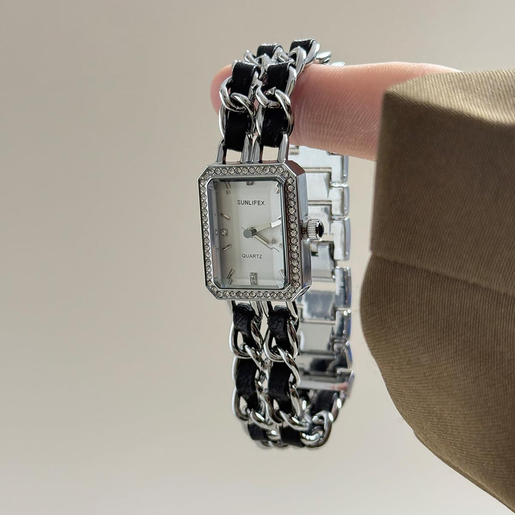 Elegant Womens Square Bracelet Watch, Chain Braid Band Quartz Watch | Retro Dress Design, Lightweight Fit, Adjustable