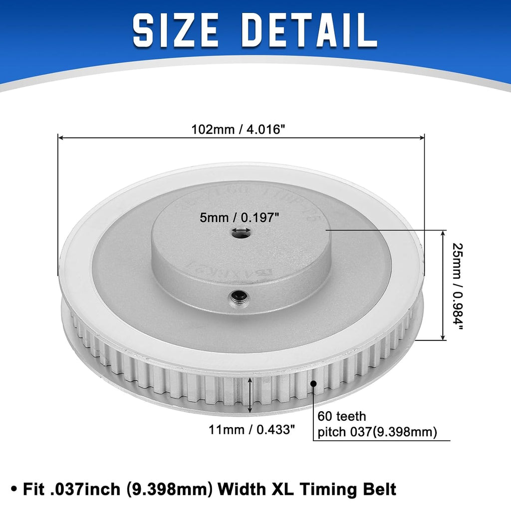 uxcell XL Timing Pulley P60XL037-B5 with Hub, 60 Teeth 5mm Bore