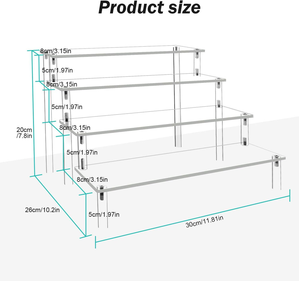 Acrylic Display Risers Cupcake Stand for Food Desserts,Perfume Organizer 4 Tier Clear Shelf Display Stand Funko POP