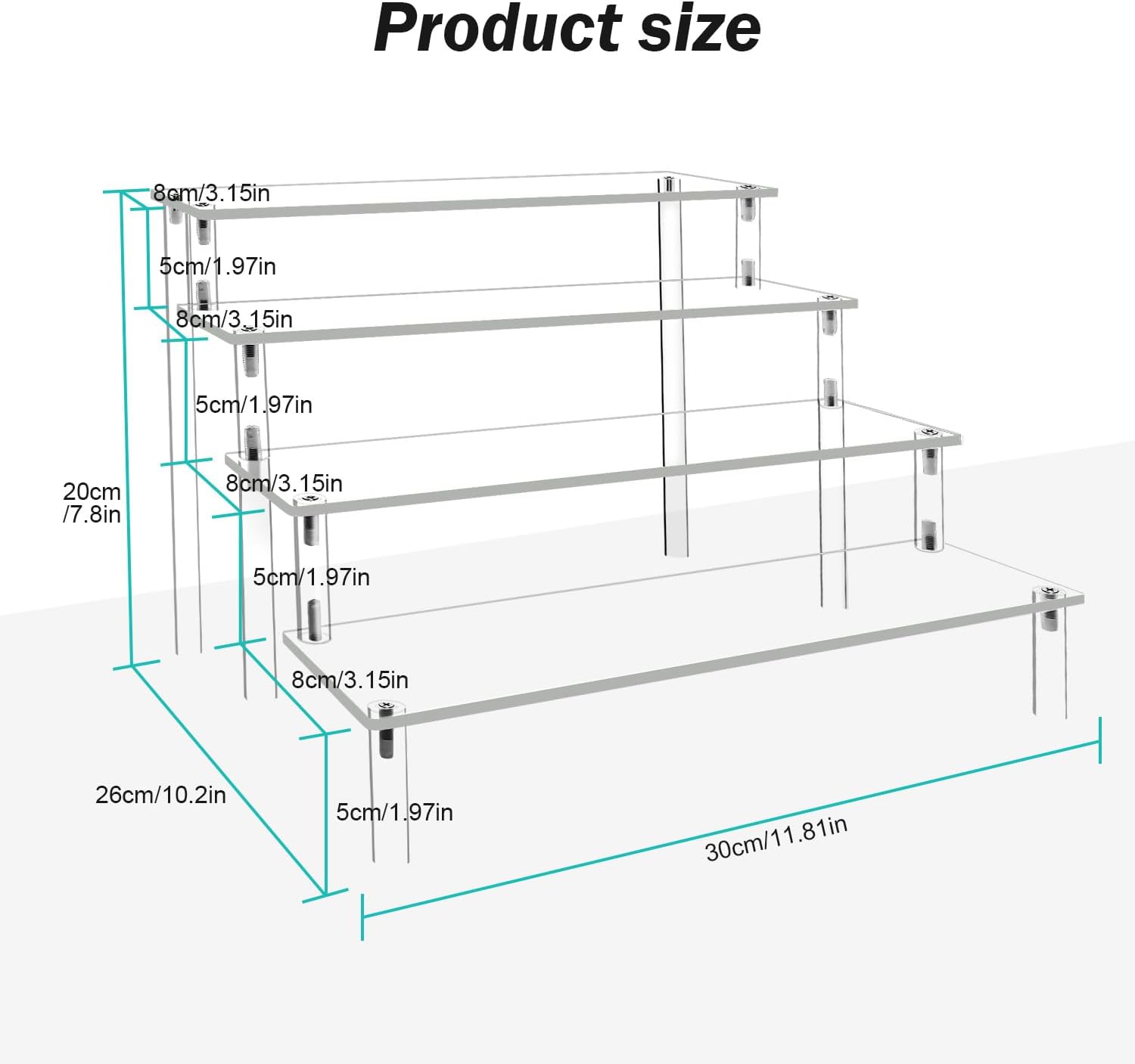 Acrylic Display Risers Cupcake Stand for Food Desserts,Perfume Organizer 4 Tier Clear Shelf Display Stand Funko POP