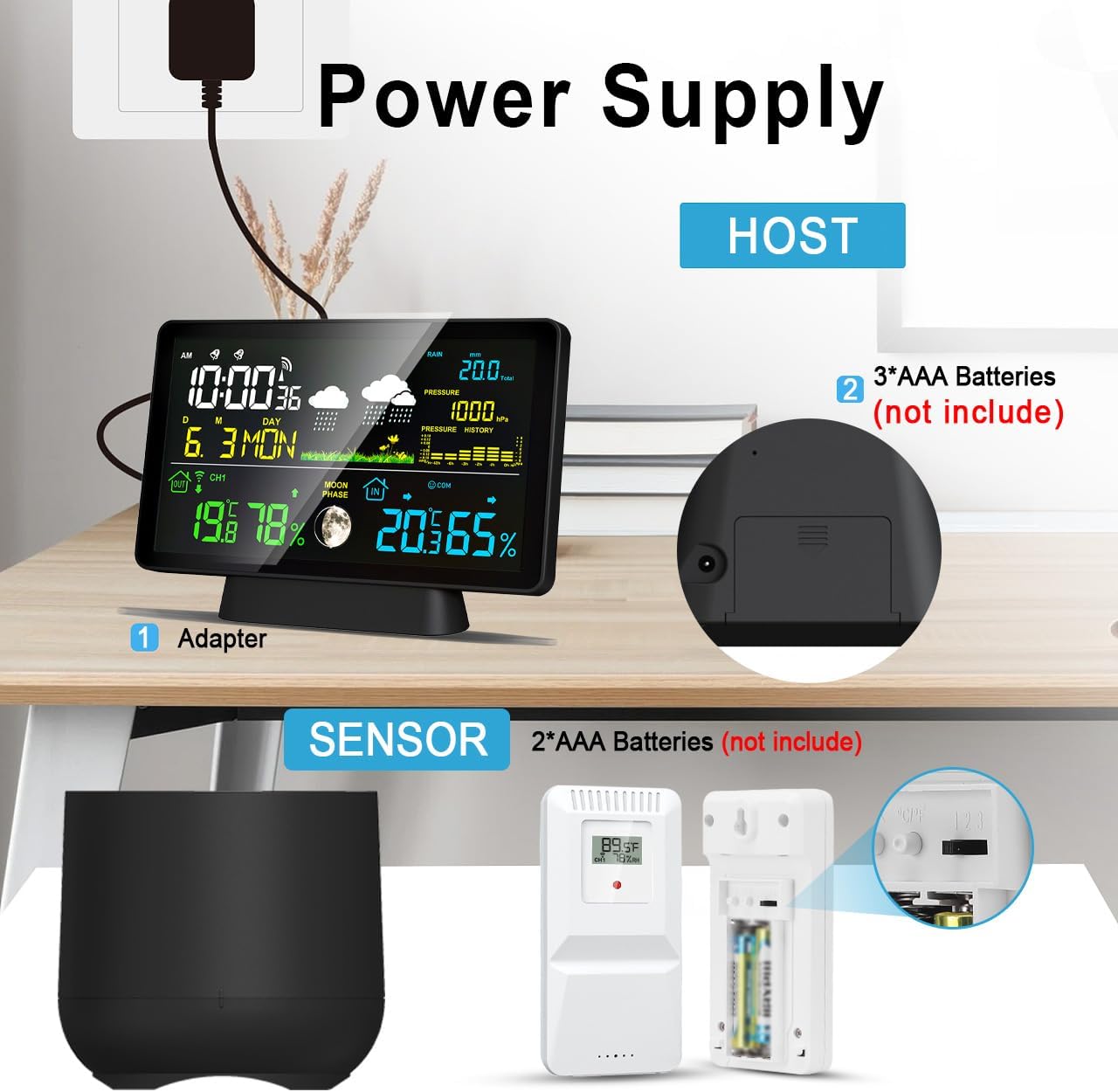 Wireless Rain Gauge and Weather Station, Digital Rain Gauge Outdoor Home Weather Stations with Thermometer