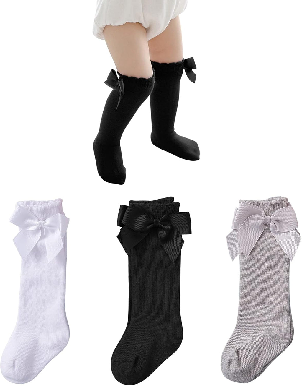 Baby Girls Bow Knee High Socks Toddlers Ruffled Tube Socks Infant Stockings