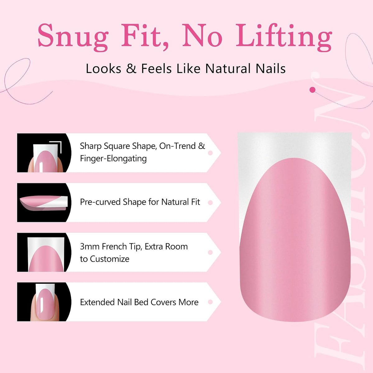 Deep Pink French Tip Press On Nails 150 Pcs Short Square