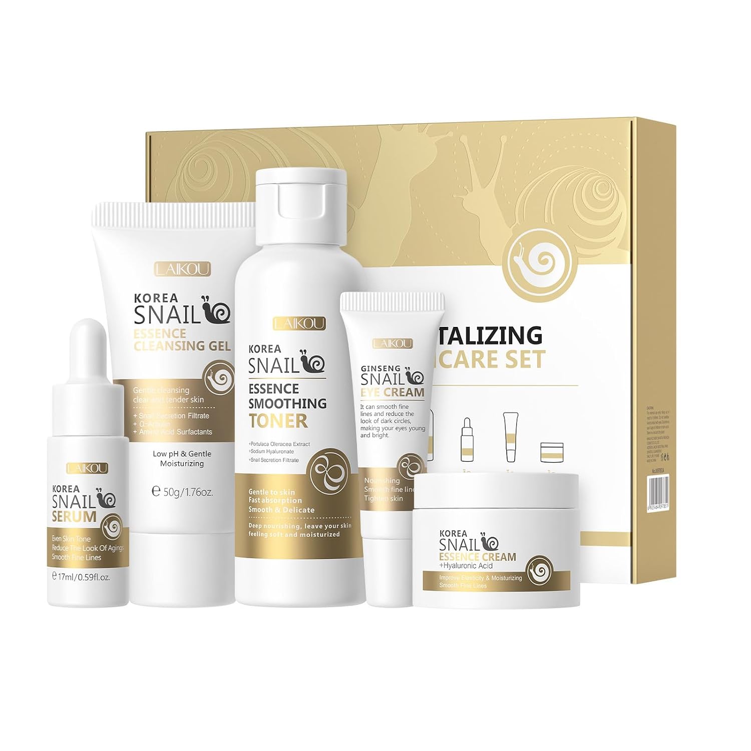 Korean Snail Essence Skin Care Kit,Skincare Gifts for Women,Include Gentle Cleanser,Toner,Eye