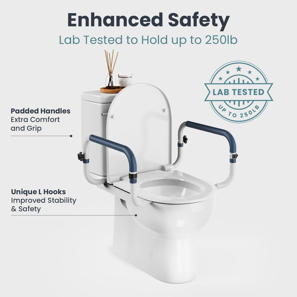 Toilet Safety Rails (250lb) - Adjustable Toilet Safety Rails, Toilet Bar for Elderly Adults, Toilets Rails for