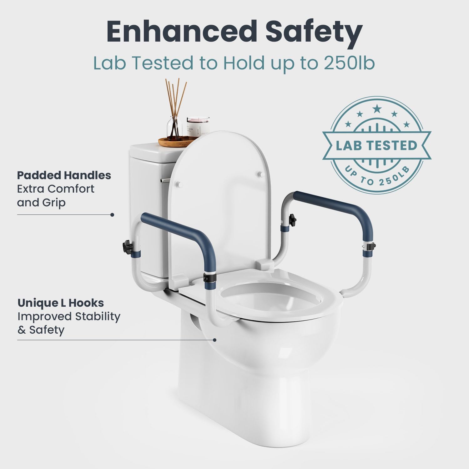 Toilet Safety Rails (250lb) - Adjustable Toilet Safety Rails, Toilet Bar for Elderly Adults, Toilets Rails for