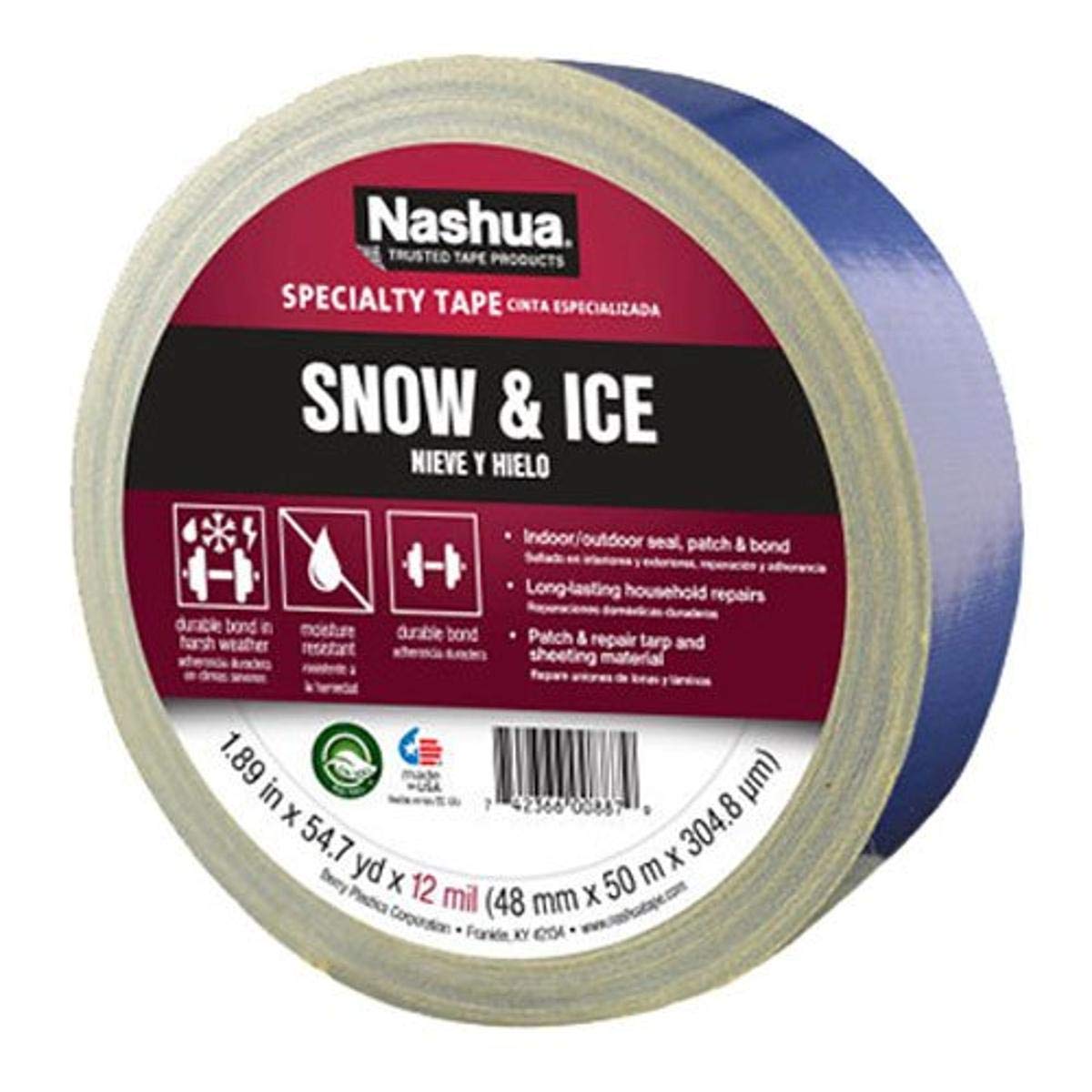 684642 Polyethylene Coated Cloth Snow and Ice Premium Duct Tape, 12 mil Thick, 50 m Length, 48 mm Width, Blue