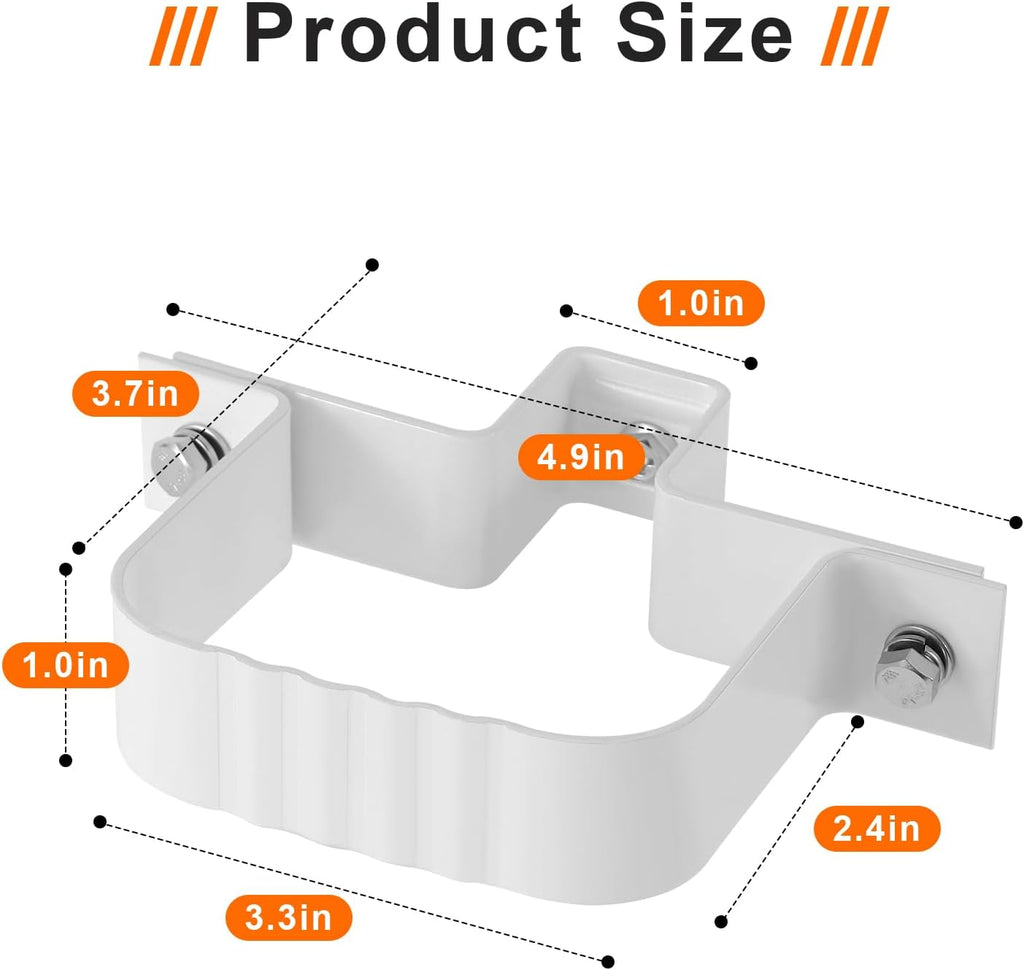 6-Pack Downspout Straps 2x3 & Wall Brackets, White Downspout Fasteners Set with Hardware for Secure Installation