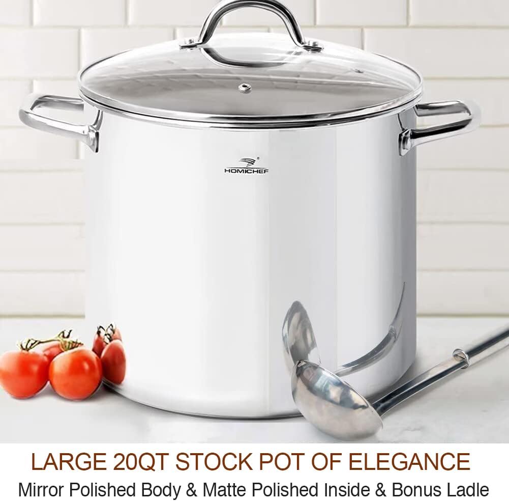 Commercial Grade LARGE STOCK POT 20 Quart With Lid - Nickel Free Stainless Steel Cookware - Healthy Polished