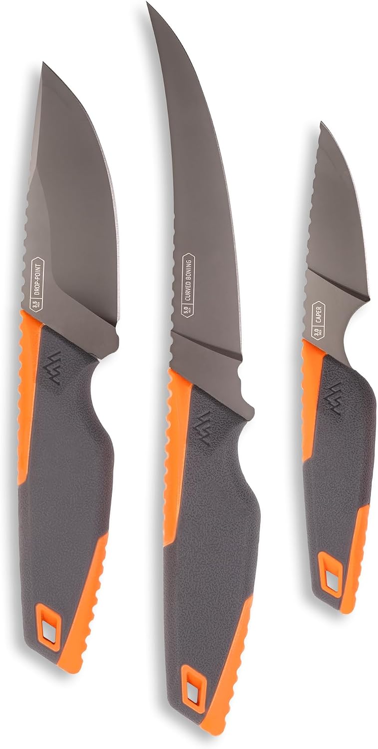 VANTEX 4-Piece Roll Pack Hunting Knife Set - Includes Drop-Point, Boning, Caping Knives & Sharpener - Great Elk and