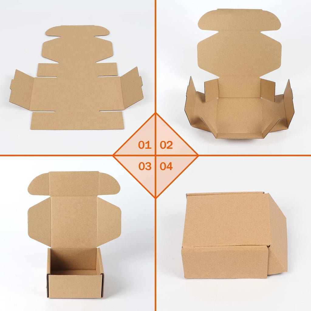 100 Pack 4x4x2 inch Small Shipping Boxes, Brown Mailing Boxes