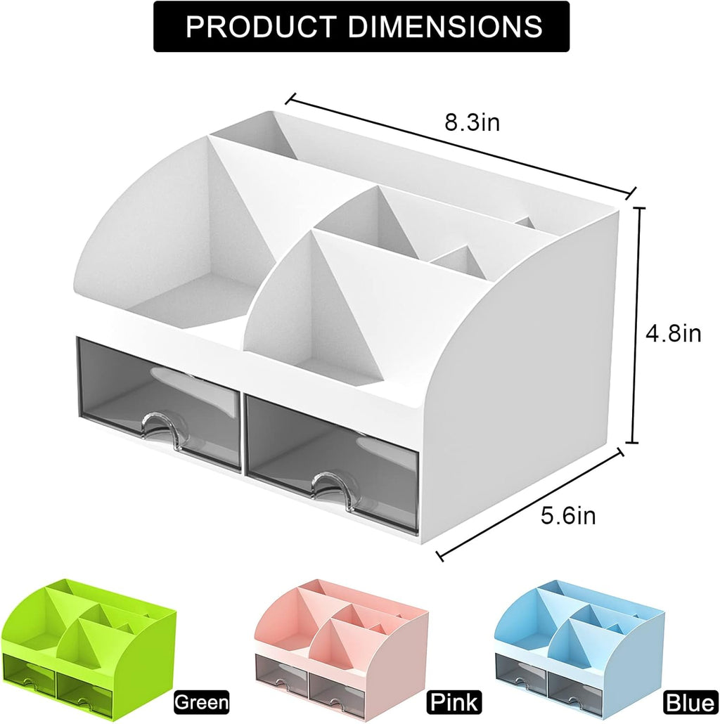Desk Organizer with 6 Compartments and 2 Drawers, Plastic Makeup Organizer, Pen Holder for Desktop Storage, Desk