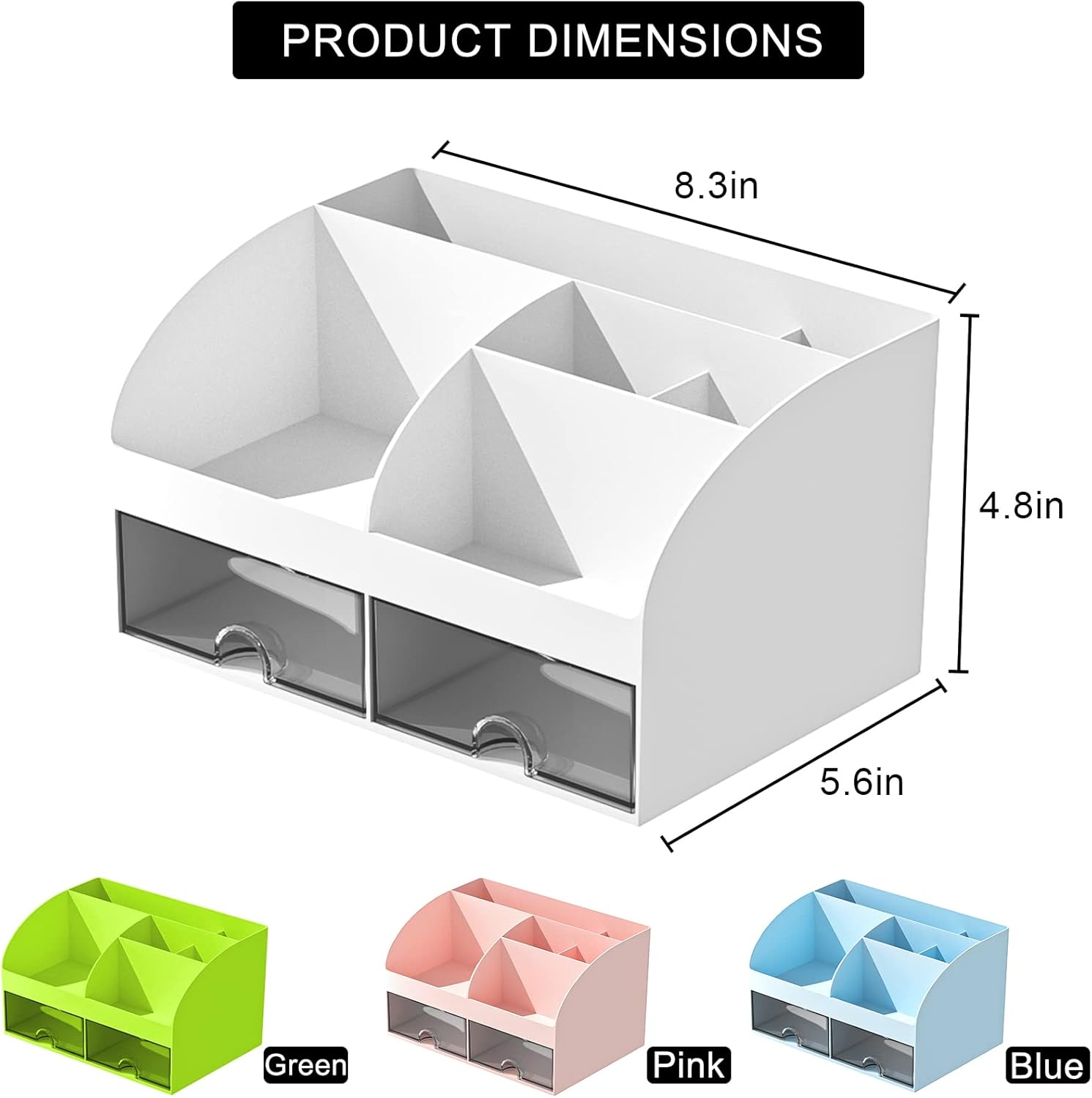 Desk Organizer with 6 Compartments and 2 Drawers, Plastic Makeup Organizer, Pen Holder for Desktop Storage, Desk