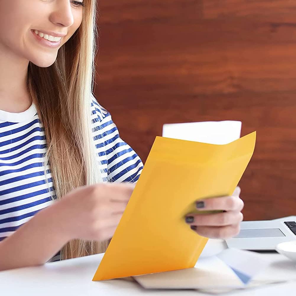 Kraft Bubble Mailers 4x8 Inch 100 Pcs,Small Self-Sealing Mail Shipping Bags,Yellow Padded Envelopes #000