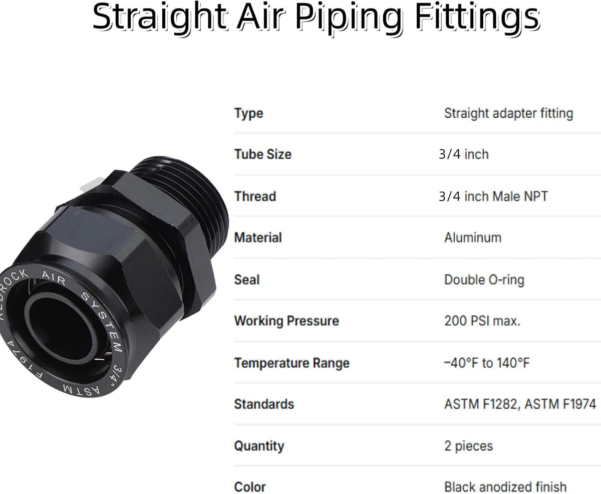 Compressed Air Piping System 3/4" x 100 feet HDPE Aluminum Air Line Kit Air Compressor Hose kit for Shop Garage 200PSI and 2 Pack 3/4 inch Straight Air System Fittings with 3/4" Male NPT Thread