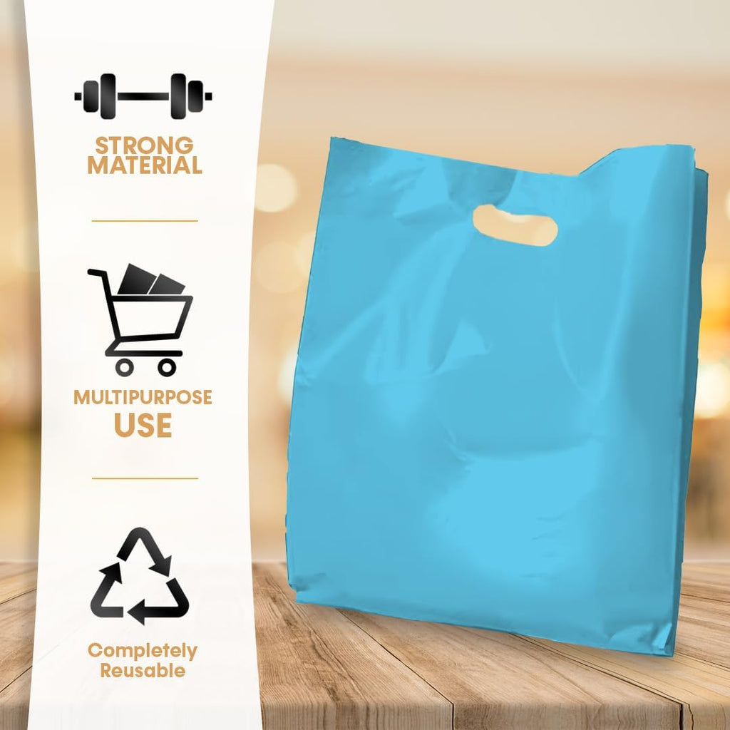 Retail Plastic Merchandise Bags, Die Cut Handles, Strong, Tear Resistent, different Sizes and Colors. Perfect for