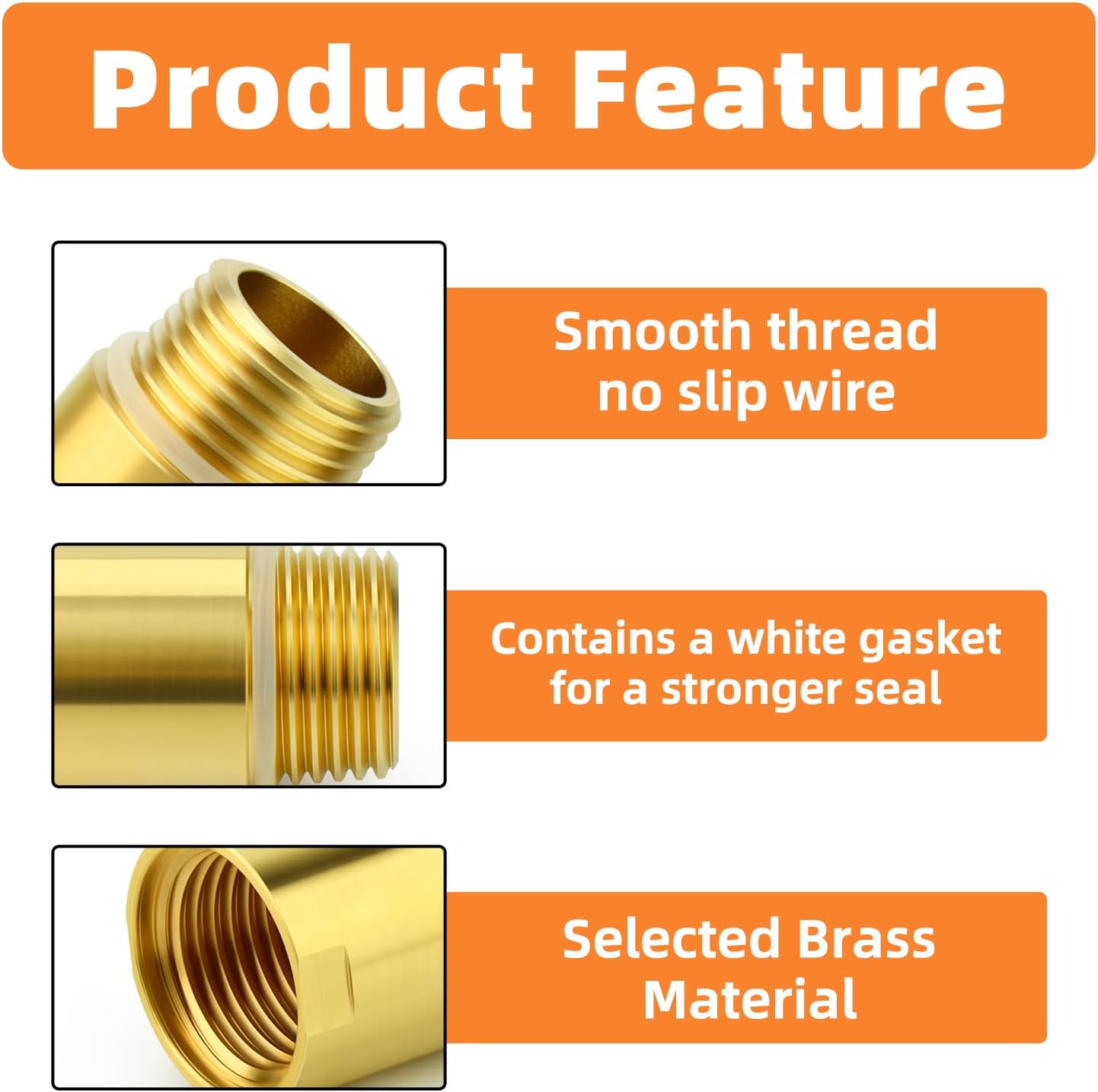 2Pcs Brass Pipe Plumbing Adapter with Rubber O-ring, 1/2" NPT Male x 1/2" NPT Female Pipe Fitting Coupler,Length