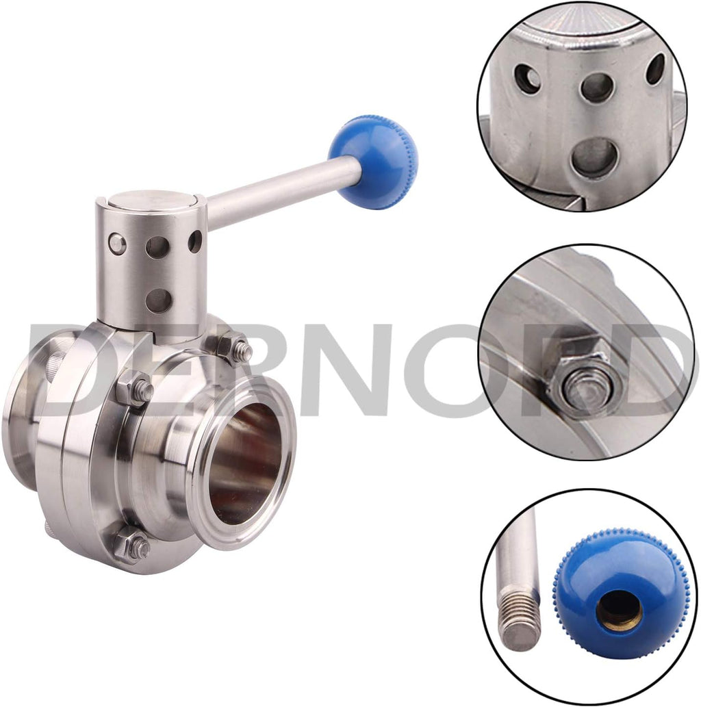 DERNORD Sanitary Butterfly Valve with Pull Handle Stainless Steel 304 Tri Clamp Clover (2 Inch)