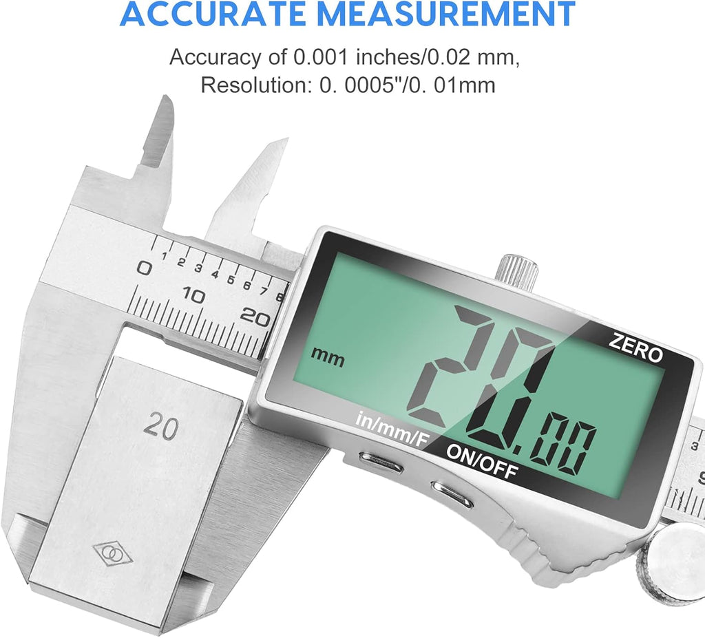 Digital Caliper, 6 Inch Caliper Tool with Extra Large LCD Screen, Auto-Off Feature, Easy Switch from Inch Metric Fraction, Stainless Steel Vernier Caliper Measuring Tool for DIY/Household