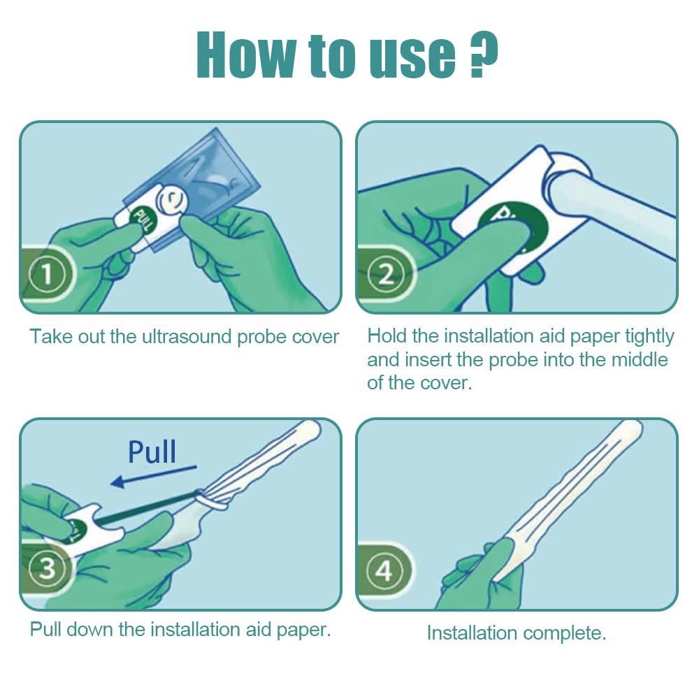 Ultrasound Probe Cover with Gel, 20 Pcs Transducer Sheath Covers, Pre-Lubricated Latex Probe Covers, Individual
