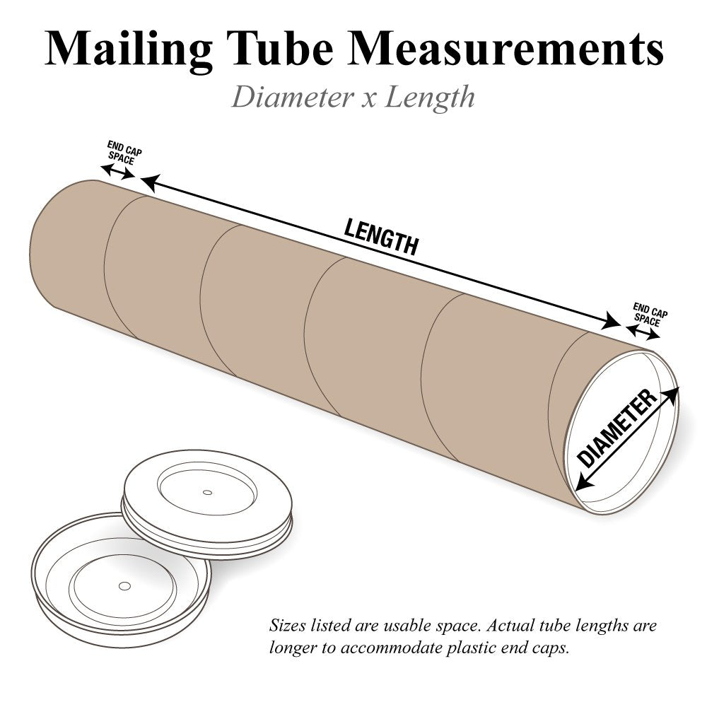 PP2006K Mailing Tubes with Caps, 2" x 6", Kraft (Pack of 50)