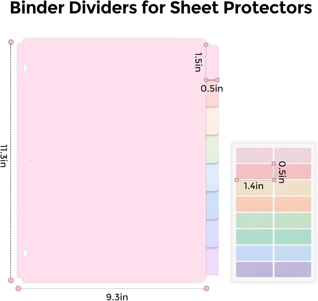 Large Binder Dividers,Tabs Viewable Beyond Sheet Protectors,8-Tab,1sets,Durable Plastic Dividers for 3 Ring Binder