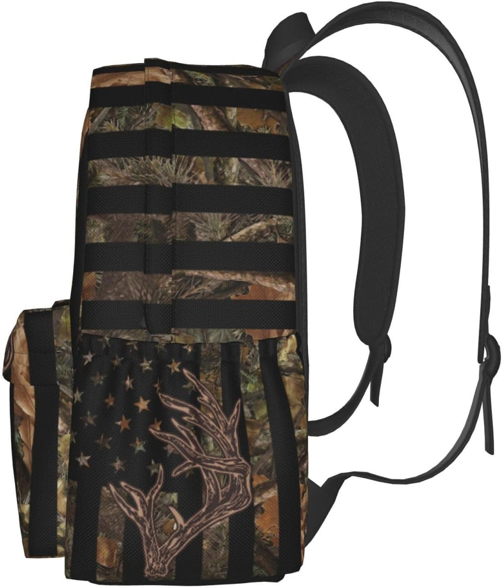 Camo Hunting Backpack USA Flag Deer School Bag Lightweight Bookbag Casual Daypack for Girls Boys Kids Women Men