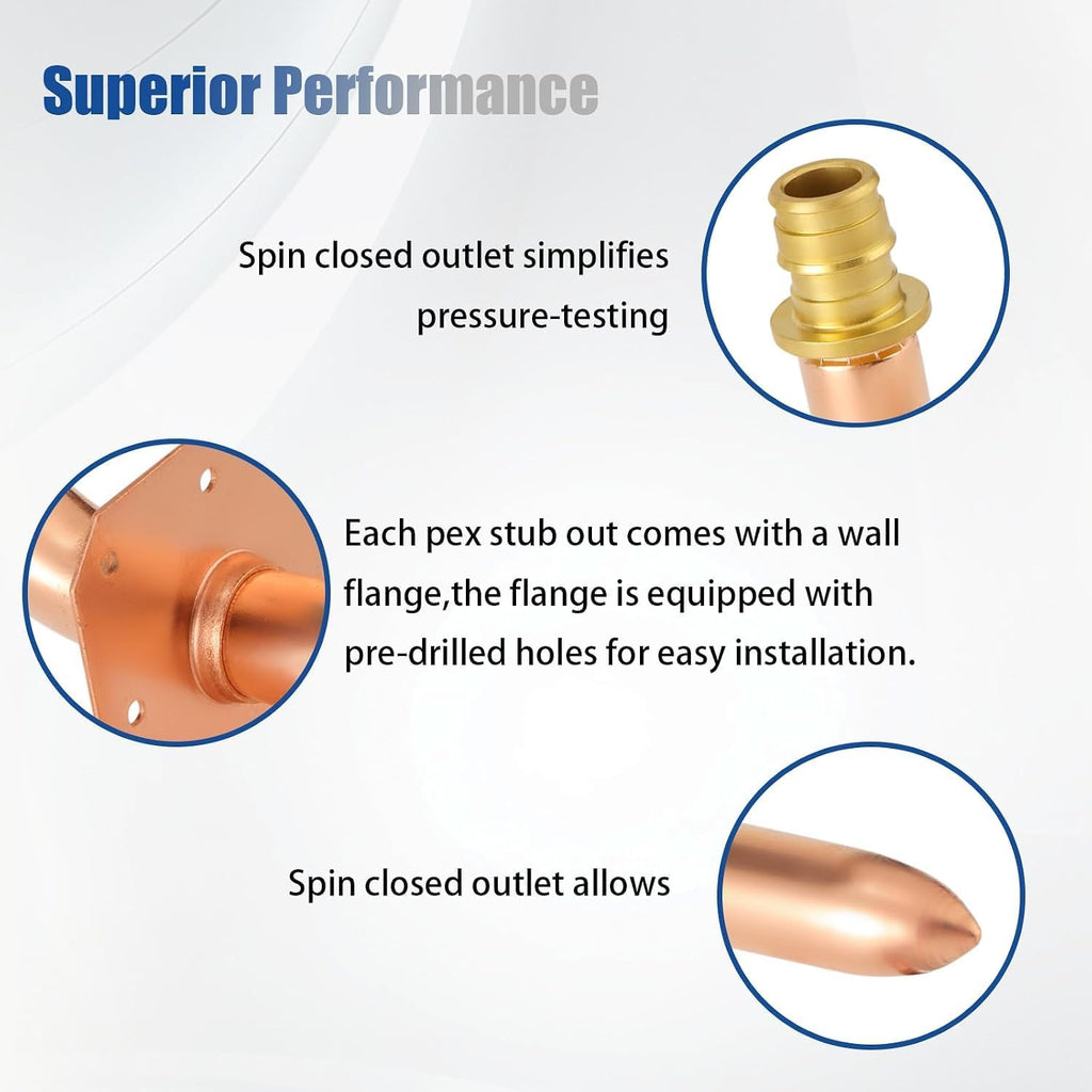 F1960 1/2" Stub Out Elbow for Pex A, 6" Length, Copper 2pcs