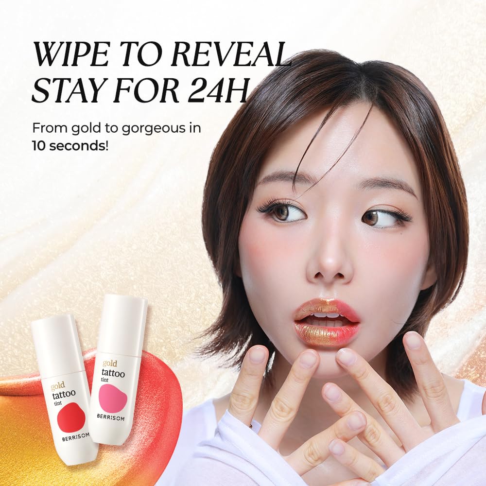 Gold Wipe-off 24H Lip Stain, Korean Buildable Lip Tint (Veil Pink)