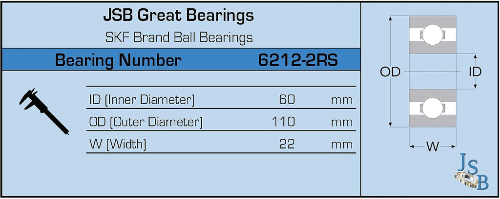 6212-2RS C3 SKF Brand Rubber Seal Ball Bearing 60x110x22 6212 2RS 6212RS