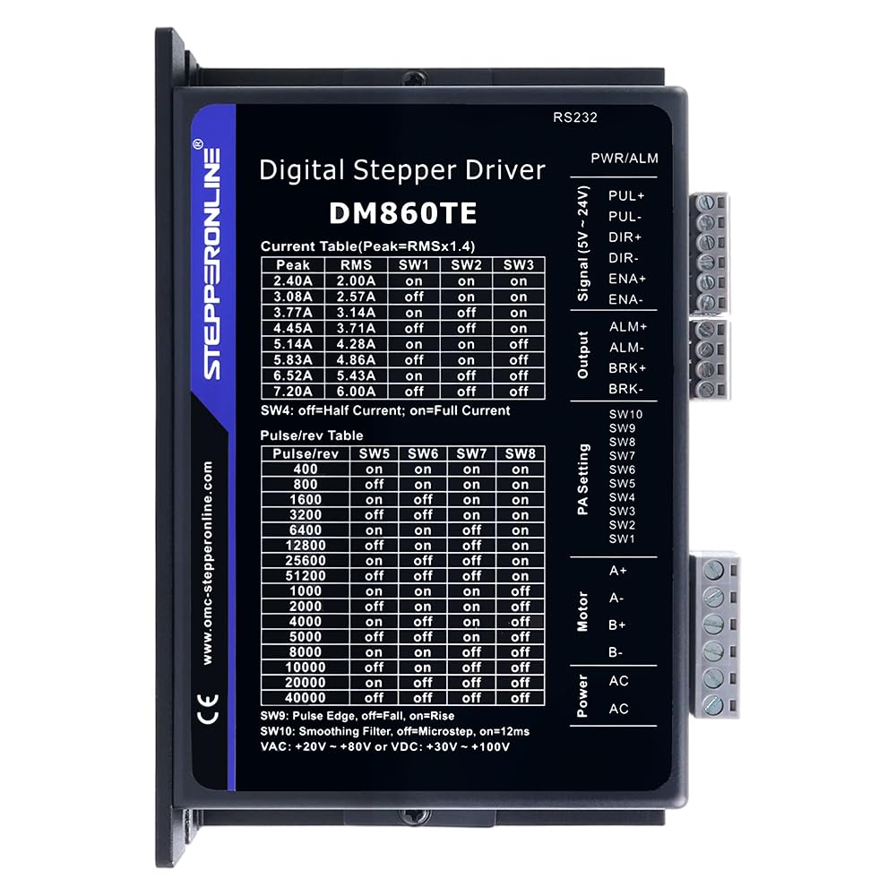 STEPPERONLINE 1 Axis Stepper CNC Kit 3.4Nm(481.48oz.in) Nema 34 Stepper Motor & Driver 2.4-7.2A 20-80VAC/30-100VDC DM860TE