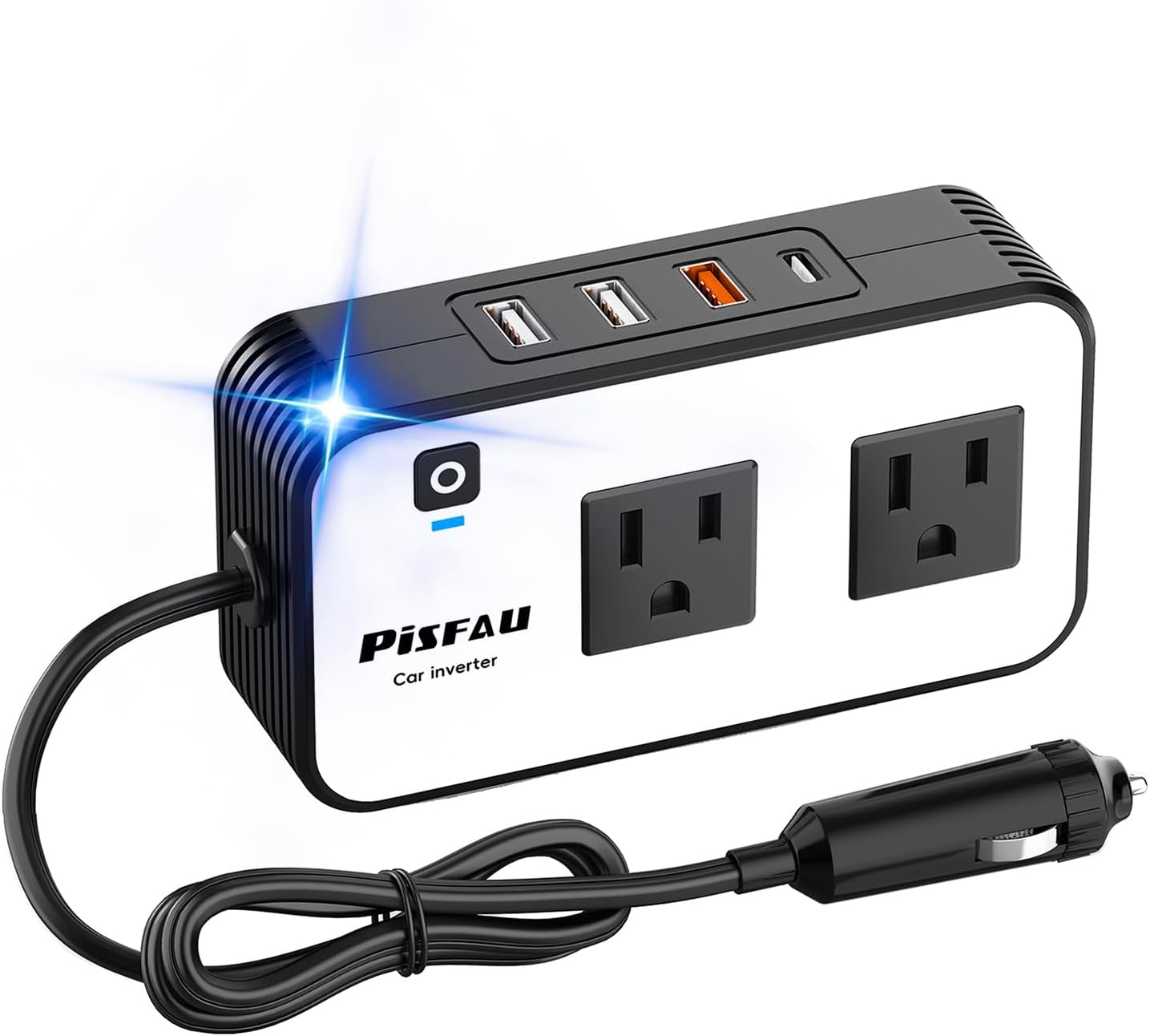 200W Car Power Inverter, PiSFAU DC 12V to 110V AC Car Plug Adapter Outlet with [20W USB-C] /USB-Fast Charger(18W) /