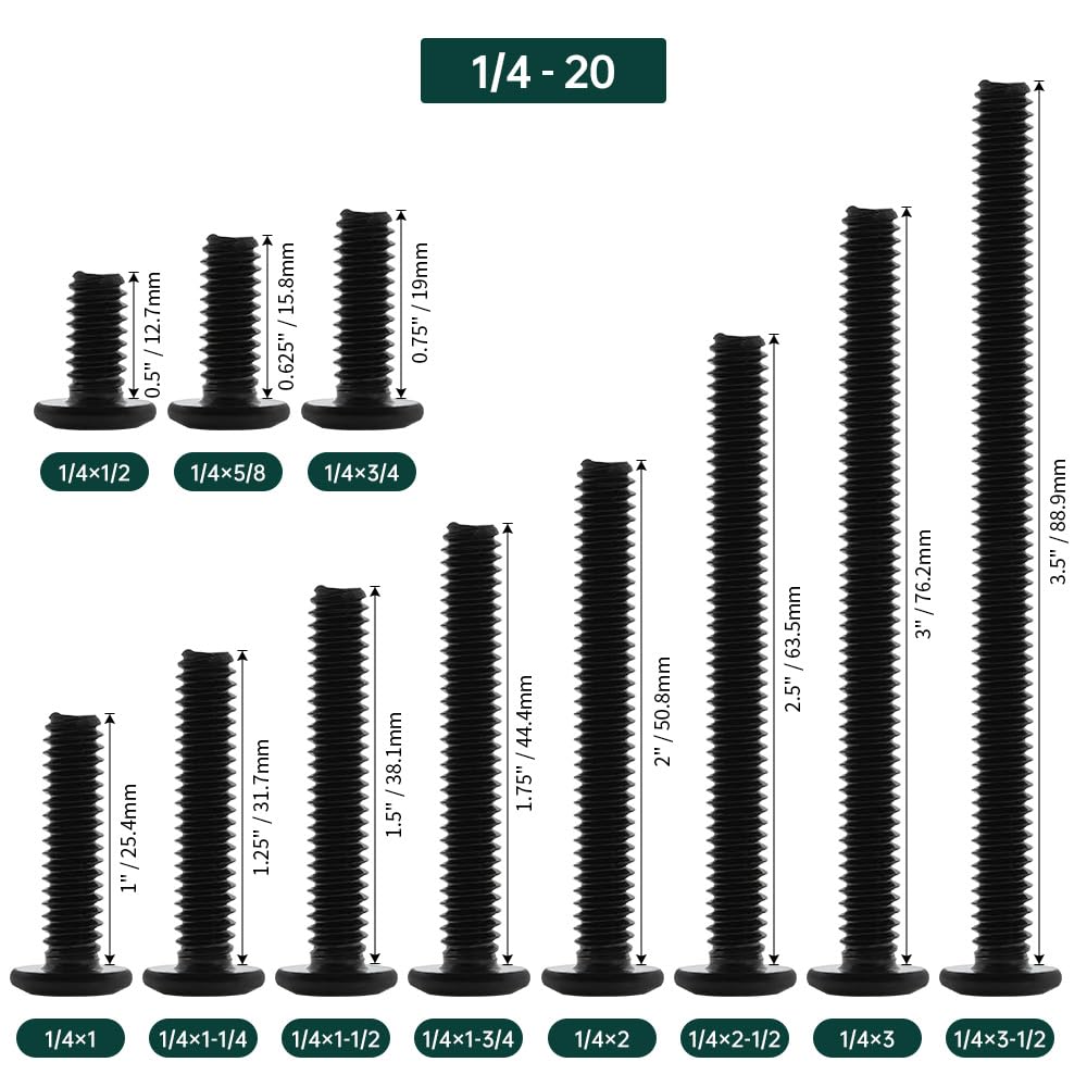 25pcs 1/4-20 x 1 Flat Head Socket Cap Screws, Black 304 SS w/Hex Key