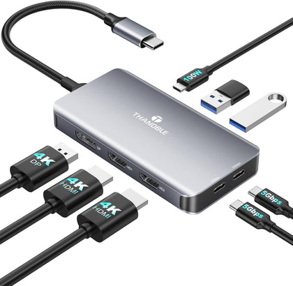 USB C Docking Station Dual Monitor, Laptop Docking Station 3 Monitor, USB C Hub Dual 4K@60Hz HDMI Display with