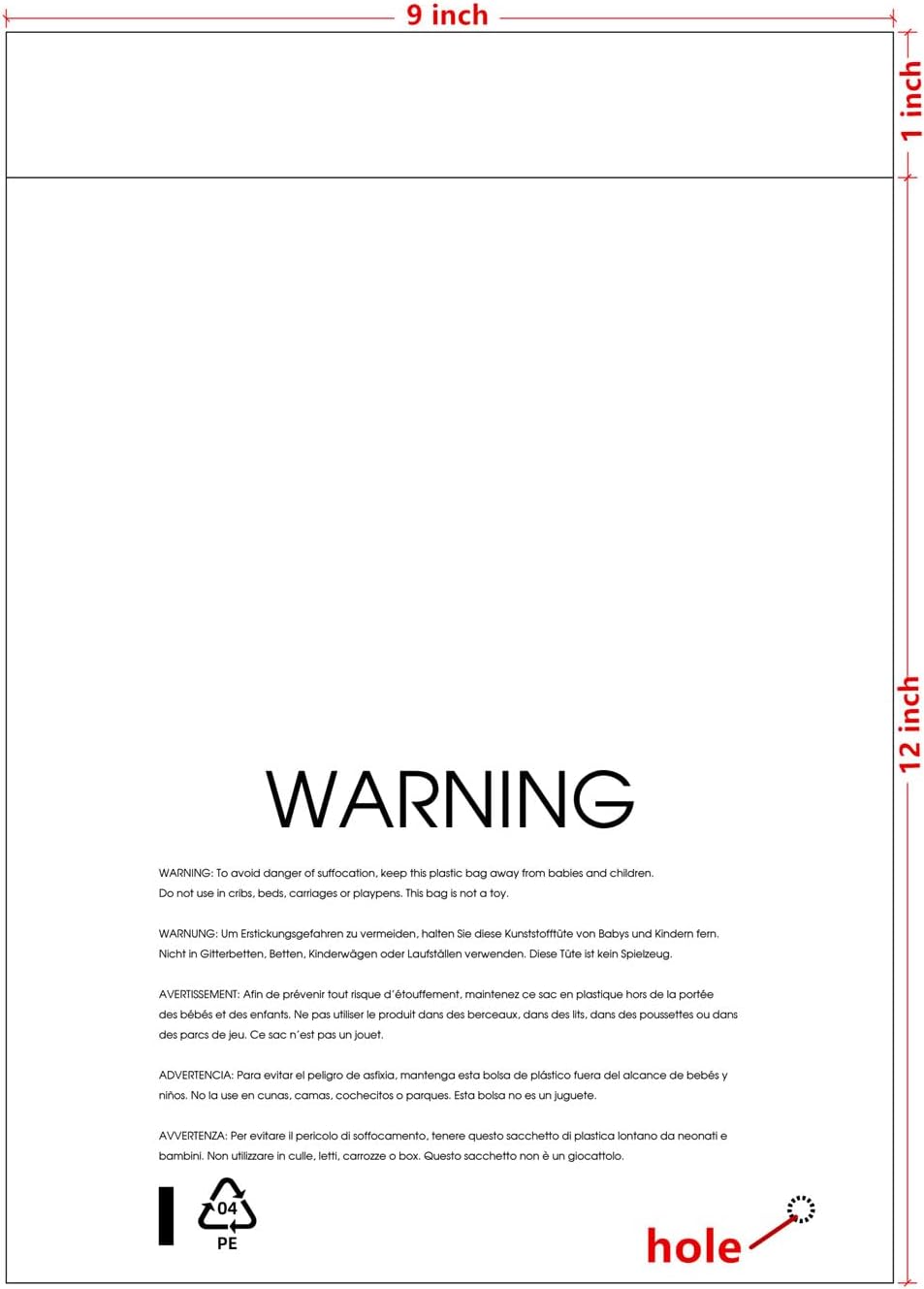 Clear Poly Bags with Suffocation Warning for Packaging, T Shirts & Mailing - Permanent Adhesive (100 Count 9''x12'')
