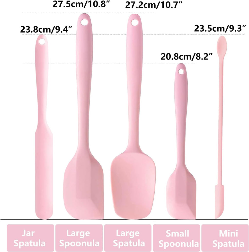 5 Piece Pink Silicone Spatula Set, Heat Resistant Rubber Spatulas Set, Silicone Kitchen Utensils Set Dishwasher Safe