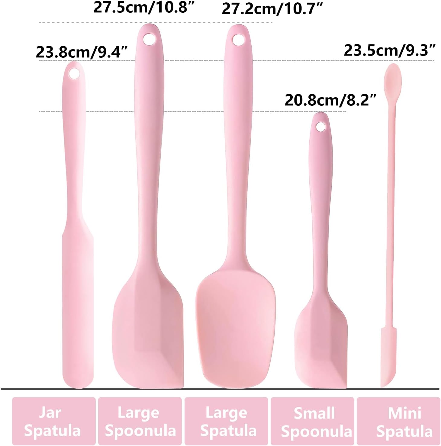 5 Piece Pink Silicone Spatula Set, Heat Resistant Rubber Spatulas Set, Silicone Kitchen Utensils Set Dishwasher Safe