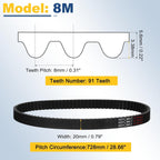 uxcell 728-8M-20 Timing Belt, 728mm Pitch Circumference x 20mm Width x 6mm Height, 8mm Pitch, 91 Teeth, Black Rubber Synchronous Belt