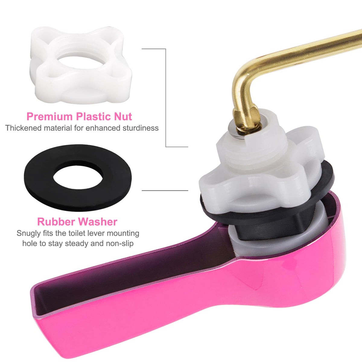 Hibbent Universal Metal Front Mount Toilet Handle Replacement Kit, Pink