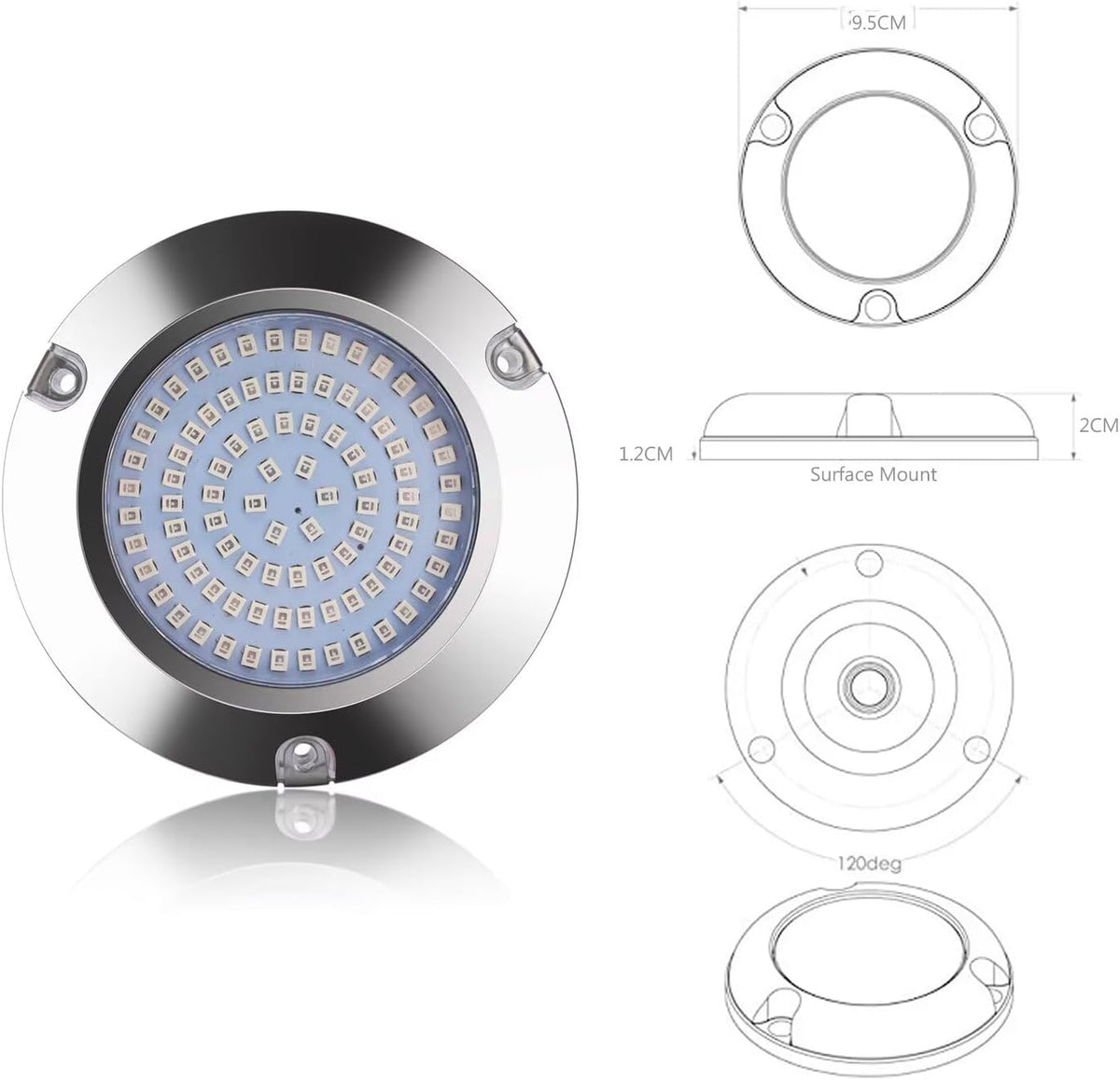 90led Underwater Boat Lights,Blue DC10-30V IP68 Waterproof Surface Mount