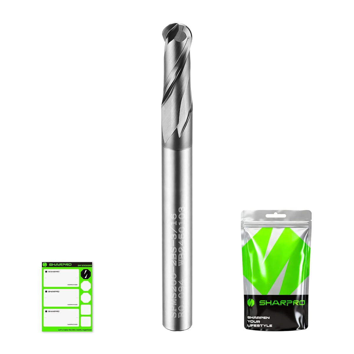 3/16'' Shank Carbide Ball Nose End Mill Bits, 2 Flute Solid Carbide