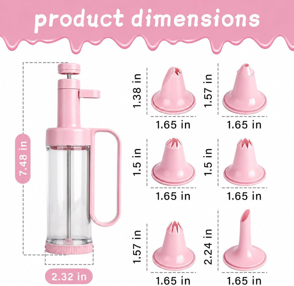 Plastic Cream Squeeze and Icing Set with 6 Piping Tips for Cupcakes(Pink)