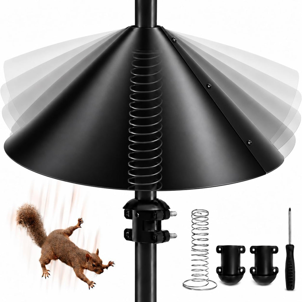 Metal Squirrel Baffle with Spring Swing for Bird Feeder Pole, Fits 1/2"-1"
