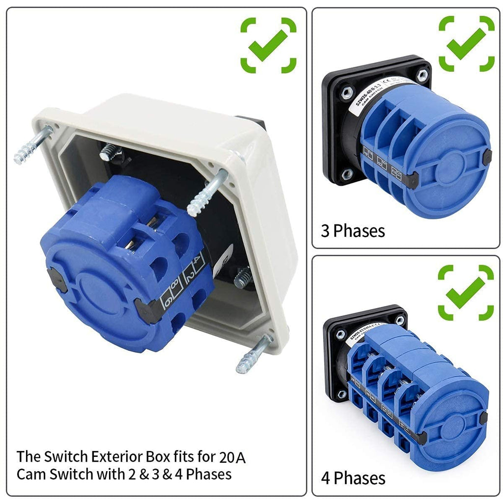 BAOMAIN 20A 2-Phase 3-Position Rotary Changeover Switch+Small/High Box