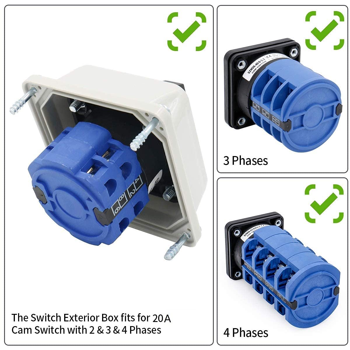 BAOMAIN 20A 2-Phase 3-Position Rotary Changeover Switch+Small/High Box