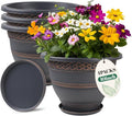 10 Inch Plaid Plant Pots 4 Pack with Drainage and Saucers Copper | Copper plaid PP pots with drainage holes and