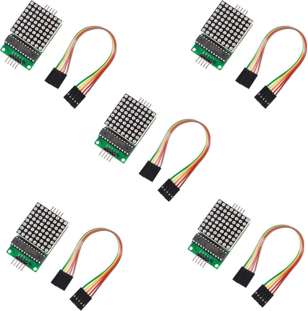 5 Pcs MAX7219 Dot Matrix Module 8x8 LED Display Modules for Arduino Raspberry Pi Microcontroller with 5Pin Wires Red