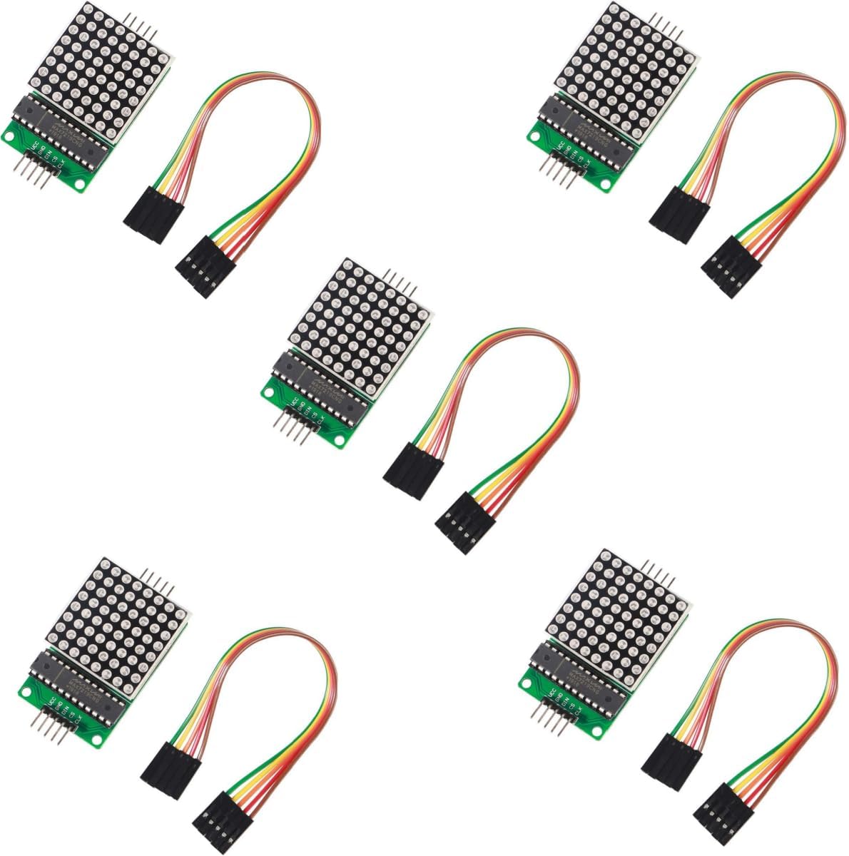 5 Pcs MAX7219 Dot Matrix Module 8x8 LED Display Modules for Arduino Raspberry Pi Microcontroller with 5Pin Wires Red